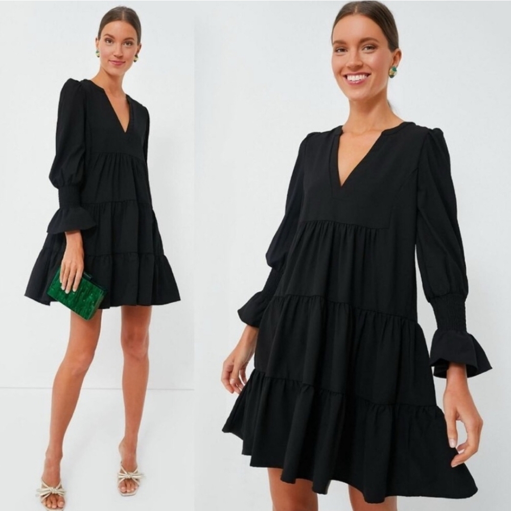 Tuckernuck Pomander Place Kenzo Dress Black Crepe Tiered Flowy Ruffle Size XL
